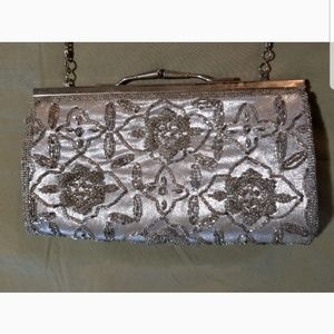 Silver convertable beaded crossbody evening bag